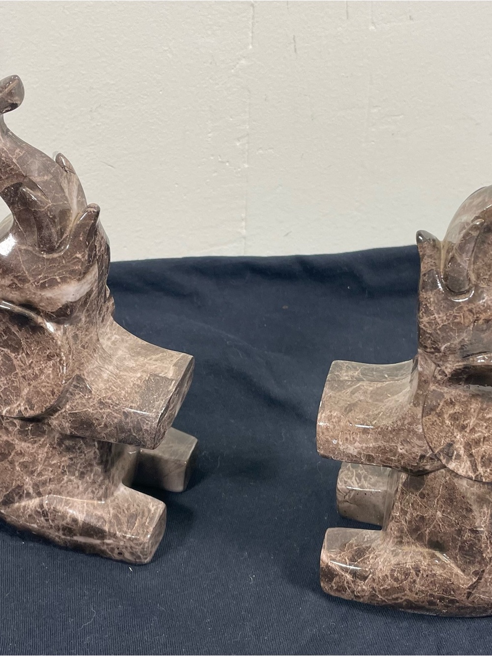 Brown Marble Elephant Bookends - Decorative Home Art